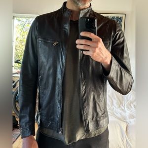 Never Worn Gimo's Black Leather Biker Jacket in perfect condition